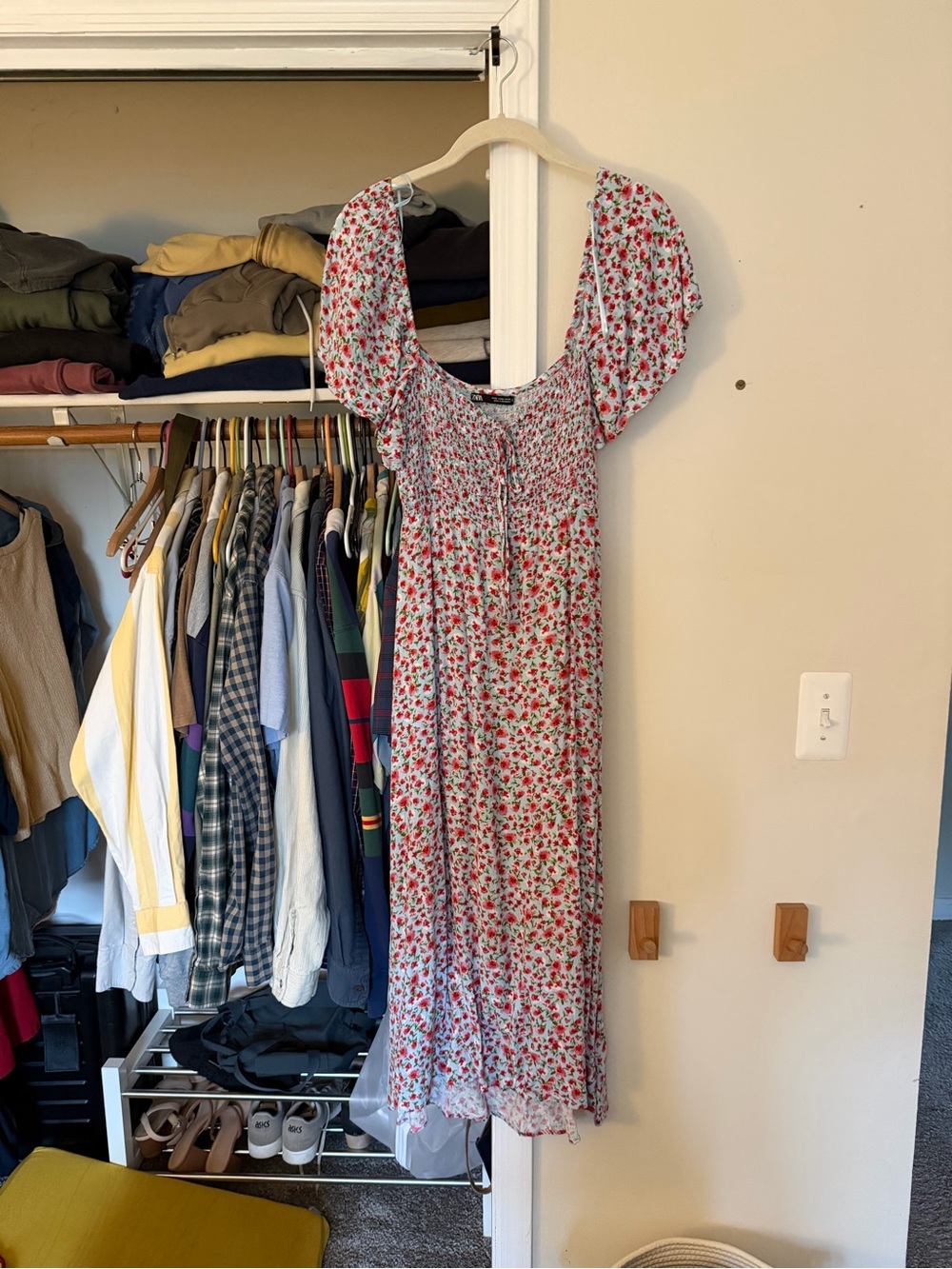 Zara Floral Flutter Sleeve Smocked Midi Dress